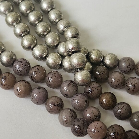 Multi-Strand Silver & Brown Beaded Necklace Western Classy Glam Elegant Office - Picture 4 of 5